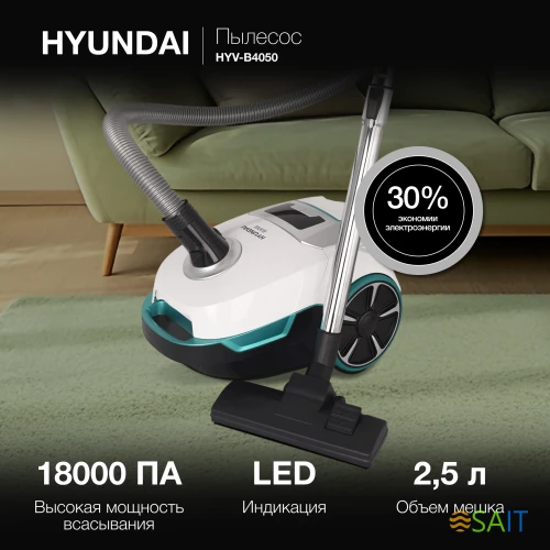 Пылесос Hyundai HYV-B4050 800Вт белый/бирюзовый (в компл.:1мешок)