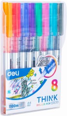 Набор ручек роллер Deli Think EQ300-8C ассорти d=0.5мм ассор. черн. (8шт) стреловидный пиш. наконечник