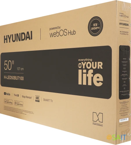 Телевизор LED Hyundai 50" H-LED50BU7100 WebOS Frameless Metal серый/серый 4K Ultra HD 60Hz MEMC DVB-T DVB-T2 DVB-C DVB-S DVB-S2 USB WiFi Smart TV
