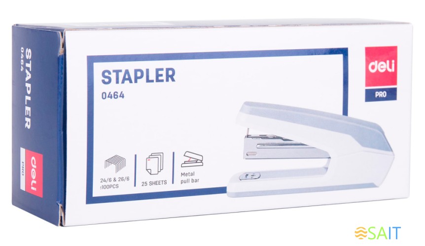 Степлер настольный Deli E0464WHITE Exceed 24/6 26/6 (25листов) белый 100скоб металл/пластик закрытый коробка
