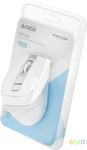 Мышь A4Tech Fstyler FB35 белый/серый оптическая 2000dpi беспров. BT/Radio USB для ноутбука 6but (FB35 ICY WHITE)