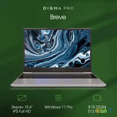Ноутбук Digma Pro Breve Ryzen 5 5500U 8Gb SSD512Gb AMD Radeon 15.6" IPS FHD (1920x1080) Windows 11 Professional silver WiFi BT Cam 4500mAh (DN15R5-8DXW03)