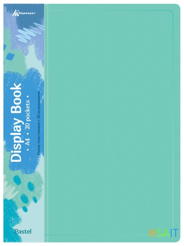 Папка с 20 прозр.вклад. Бюрократ Pastel PAST20GRN A4 пластик 0.5мм торц.карм с бум. встав мятный