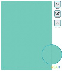Папка с 20 прозр.вклад. Бюрократ Pastel PAST20GRN A4 пластик 0.5мм торц.карм с бум. встав мятный