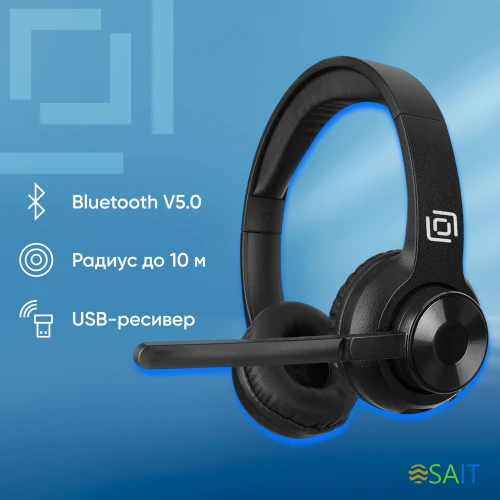 Наушники с микрофоном Оклик HS-M310 черный 1.5м накладные BT оголовье (1978706)