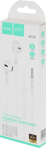 Гарнитура вкладыши Hoco M109 1.2м белый проводные в ушной раковине