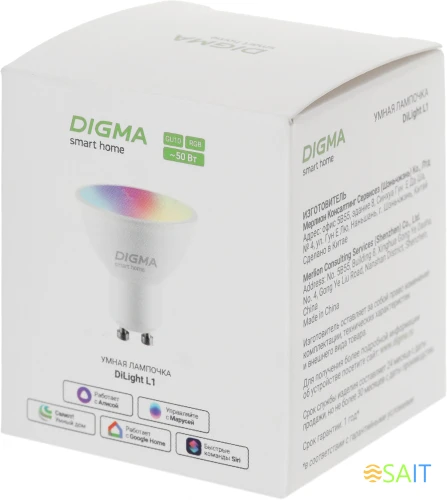 Умная лампа Digma DiLight L1 GU10 5Вт 400lm Wi-Fi (DLL1GU10)
