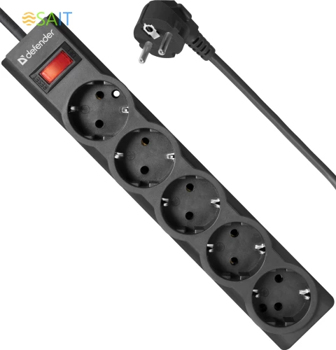 Сетевой фильтр Defender ES largo 5м (5 розеток) черный (коробка)