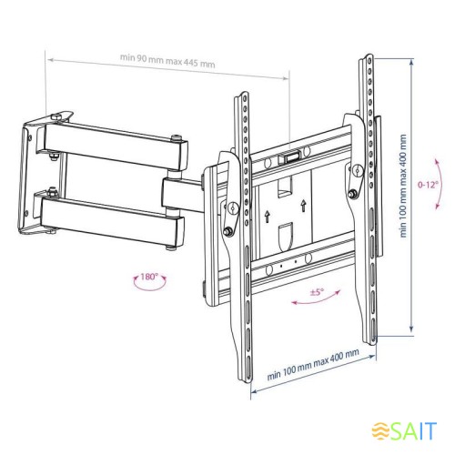 Кронштейн для телевизора Arm Media PT-15 NEW черный 32"-55" макс.35кг настенный поворотно-выдвижной и наклонный