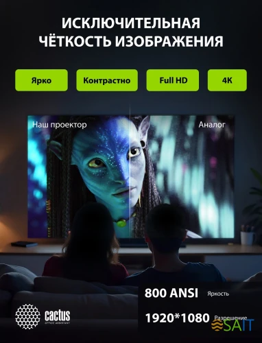 Проектор Cactus CS-U2.WT DLP 19000Lm LS 800Lm ANSI (1920x1080) 15000:1 ресурс лампы:50000часов 2xUSB typeA 2xHDMI 1.78кг