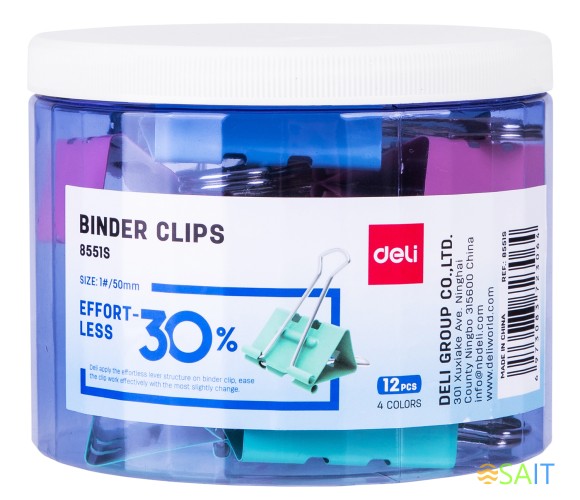 Зажимы Deli E8553S металл 32мм ассорти (упак.:24шт) пластиковая туба