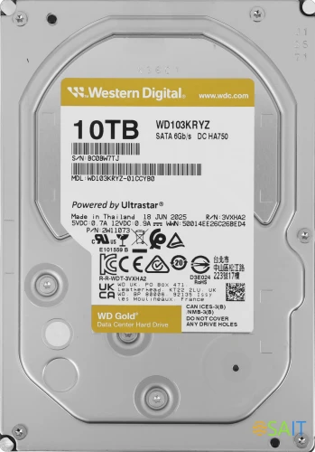 Жесткий диск WD SATA-III 10TB WD103KRYZ Gold 512E (7200rpm) 512Mb 3.5"