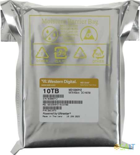 Жесткий диск WD SATA-III 10TB WD103KRYZ Gold 512E (7200rpm) 512Mb 3.5"