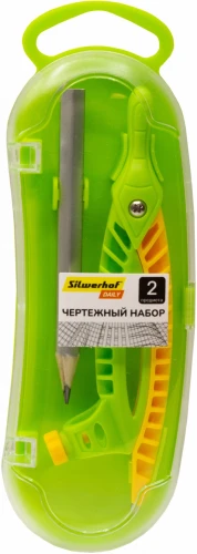 Готовальня Silwerhof Daily корпус зеленый пластик 12см с гнездом для карандаша в компл.:карандаш
