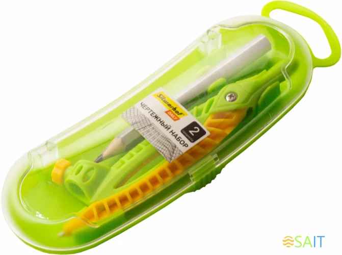 Готовальня Silwerhof Daily корпус зеленый пластик 12см с гнездом для карандаша в компл.:карандаш