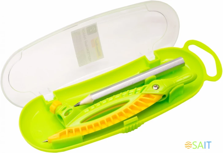 Готовальня Silwerhof Daily корпус зеленый пластик 12см с гнездом для карандаша в компл.:карандаш