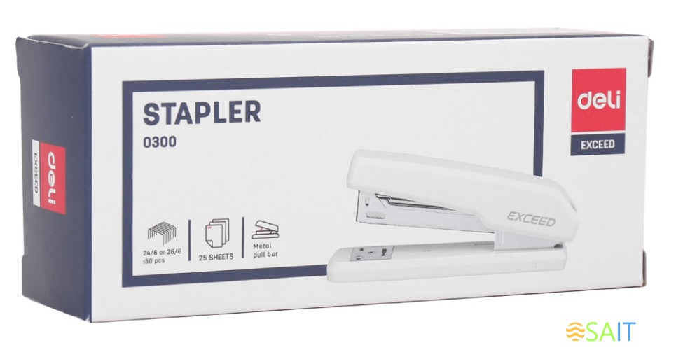Степлер Deli E0300WHITE Exceed 24/6 26/6 (25листов) белый 100скоб металл/пластик коробка