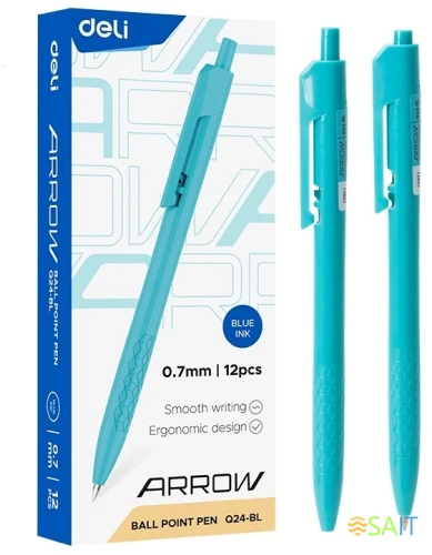 Ручка шариков. автоматическая Deli Arrow EQ24-BL прозрачный/белый d=0.7мм син. черн.