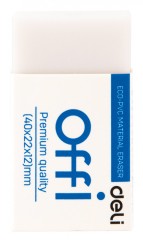 Ластик Deli EH03010 Offi 40x22x12мм ПВХ белый индивидуальная картонная упаковка