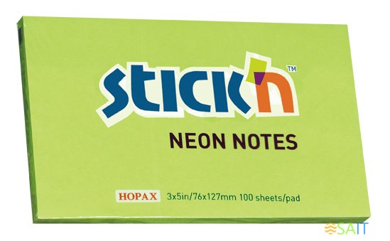 Блок самоклеящийся бумажный Stick`n 21171 76x127мм 100лист. 70г/м2 неон зеленый