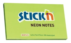 Блок самоклеящийся бумажный Stick`n 21171 76x127мм 100лист. 70г/м2 неон зеленый