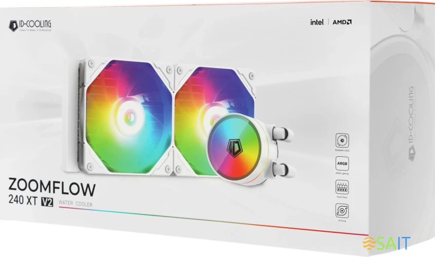 Система водяного охлаждения ID-Cooling Zoomflow 240 XT V2 ARGB Soc-AM5/AM4/1151/1200/2066/1700 белый 4-pin 14-31dB Al+Cu 250W 1680gr Ret (ZOOMFLOW 240 XT V2 WHITE)