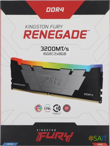 Память DDR4 2x8GB 3200MHz Kingston KF432C16RB2AK2/16 Fury Renegade RGB RTL Gaming PC4-25600 CL16 DIMM 288-pin 1.35В kit dual rank с радиатором Ret