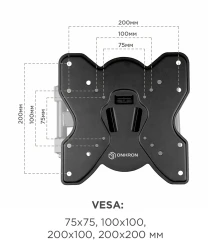 Кронштейн для телевизора Onkron M3S черный 17"-43" макс.35кг настенный поворот и наклон