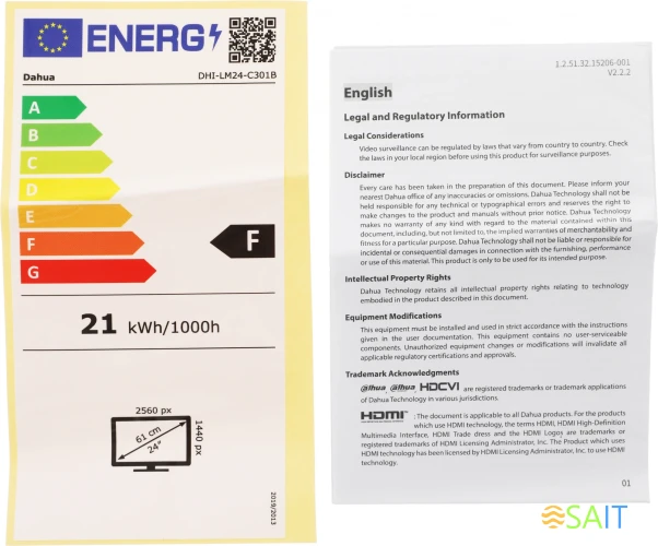 Монитор Dahua 23.8" DHI-LM24-C301B черный IPS LED 5ms 16:9 HDMI матовая 1200:1 300cd 178гр/178гр 2560x1440 100Hz DP 2K 3.1кг