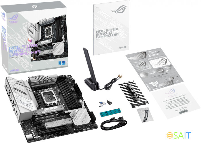 Материнская плата Asus ROG STRIX B760-G GAMING WIFI Soc-1700 Intel B760 4xDDR5 mATX AC`97 8ch(7.1) 2.5Gg RAID+HDMI+DP