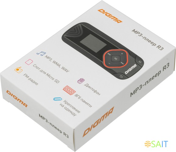Плеер Flash Digma R3 8Gb черный/0.8"/FM/microSDHC/clip