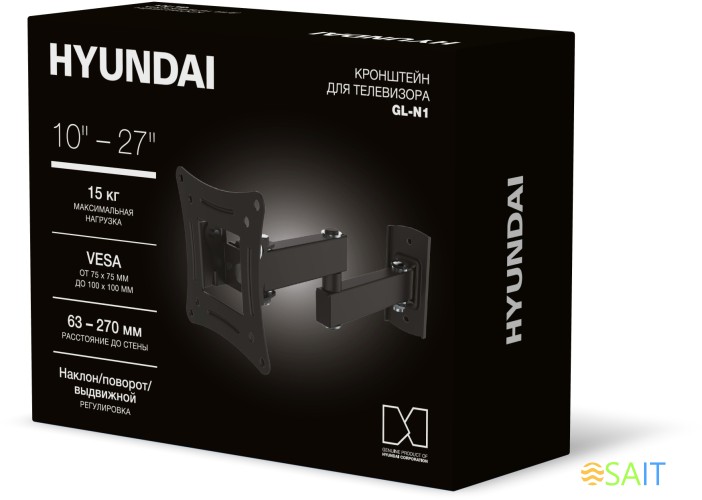 Кронштейн для телевизора Hyundai GL-N1 черный 10"-27" макс.15кг настенный поворотно-выдвижной и наклонный