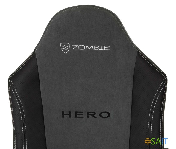 Кресло игровое Zombie Hero серый ткань/эко.кожа крестов. пластик