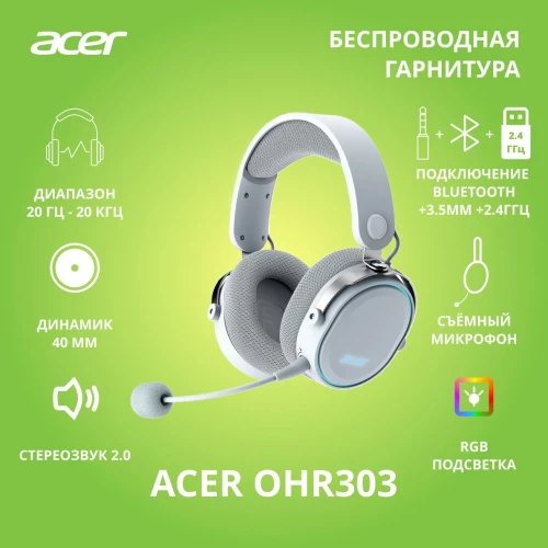 Наушники с микрофоном Acer OHR303 белый мониторные BT/Radio/3.5mm оголовье (ZL.HDSEE.00A)