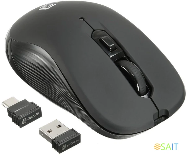 Мышь Оклик 610MWC черный оптическая 1600dpi беспров. USB/USB-C для ноутбука 6but (1158012)