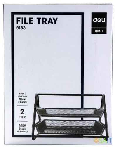 Лоток горизонтальный Deli E9183 для бумаг 350х274х185мм черный металл сетка