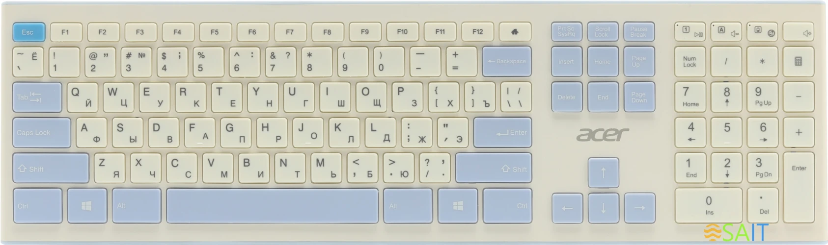 Клавиатура + мышь Acer OCC205 клав:белый/голубой мышь:белый/голубой USB беспроводная slim Multimedia (ZL.ACCEE.00C)