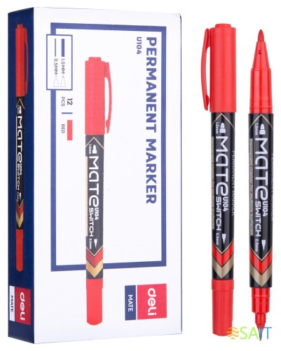 Маркер перманентный Deli EU10440 Mate двойной пиш. наконечник 0.5-1мм красный