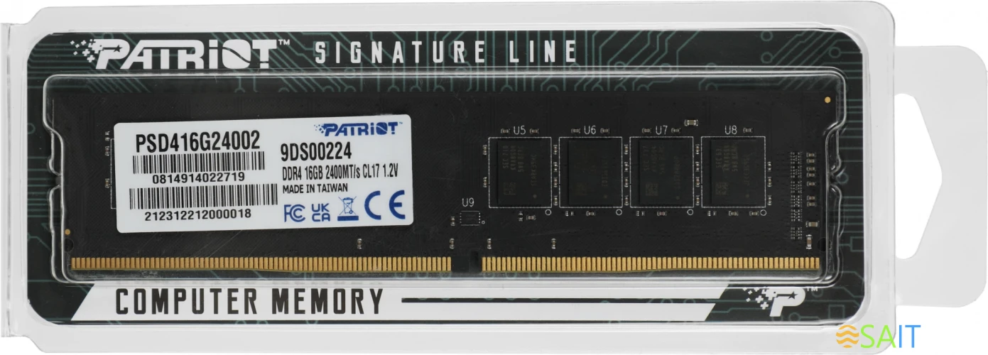Память DDR4 16GB 2400MHz Patriot PSD416G24002 Signature RTL PC4-19200 CL17 DIMM 288-pin 1.2В dual rank Ret