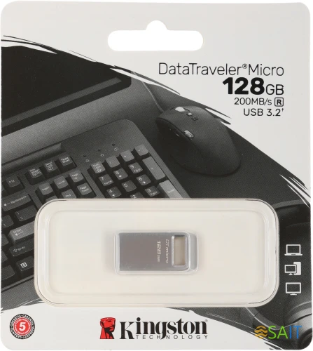 Флеш Диск Kingston 128GB DataTraveler Micro DTMC3G2/128GB USB3.2 серебристый