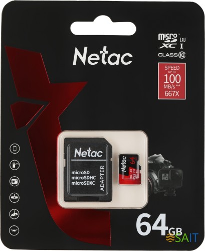 Флеш карта microSDXC 64GB Netac NT02P500PRO-064G-R P500 Extreme Pro + adapter