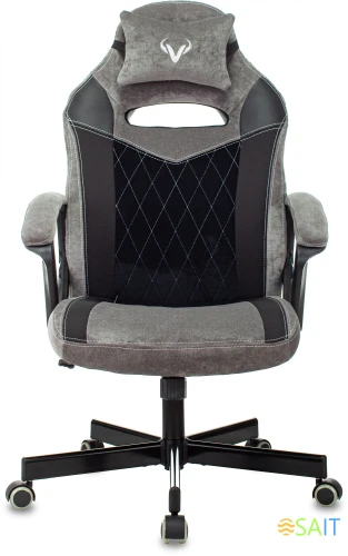 Кресло игровое Zombie VIKING 6 KNIGHT Fabric серый/черный с подголов. крестов. металл