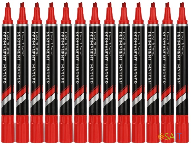 Набор маркеров перманентных Deli EU10140-P Think скошенный пиш. наконечник 1.5-5мм красный коробка картонная (12шт.)