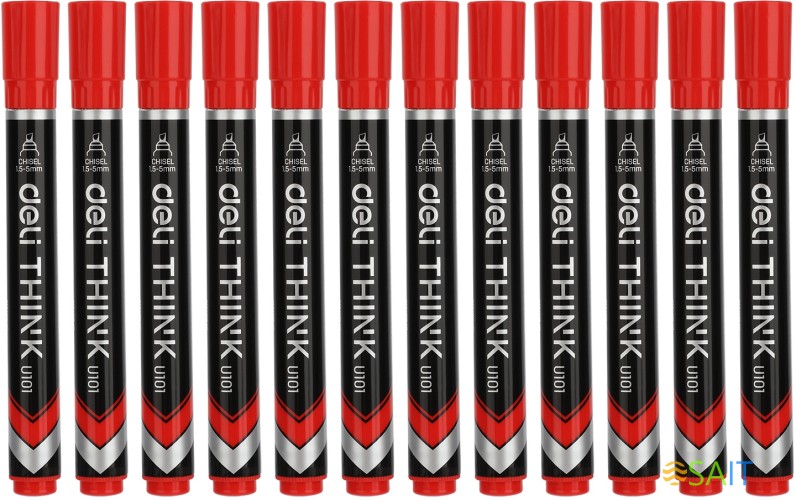 Набор маркеров перманентных Deli EU10140-P Think скошенный пиш. наконечник 1.5-5мм красный коробка картонная (12шт.)