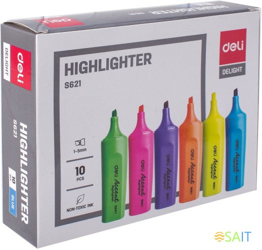 Набор текстовыделителей Deli Accent ES621BLUE-P Delight скошенный пиш. наконечник 1-5мм синий (10шт.)