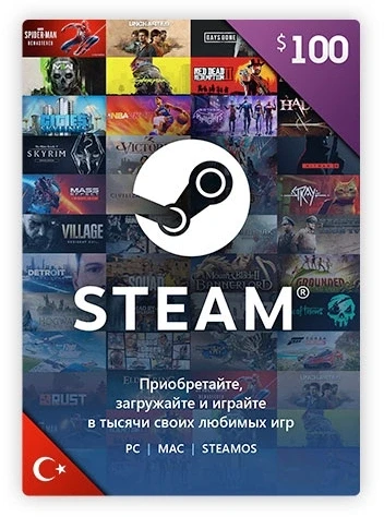Карта оплаты пополнение игровой валюты Steam 100 USD Steam ПК