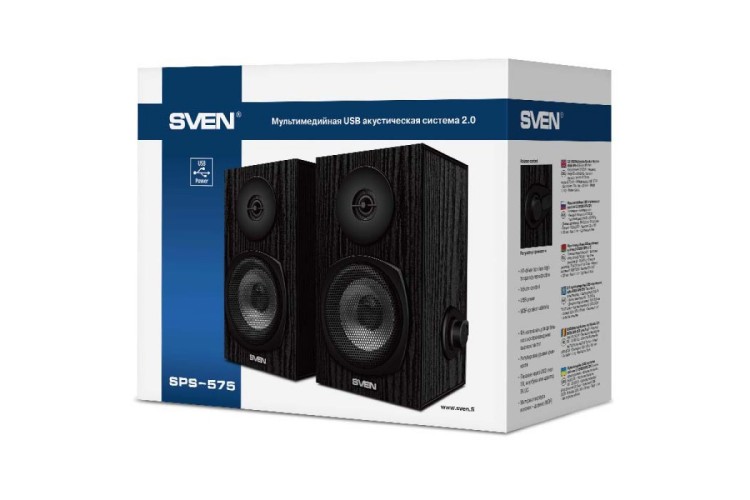 SVEN SPS-575, чёрный, акустическая система 2.0, USB, мощность 2x3 Вт(RMS) SVEN SPS-575