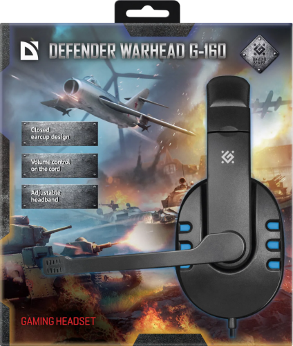 Defender Игровая гарнитура Warhead G-160 черный+синий, кабель 2,5 м Defender Warhead G-160