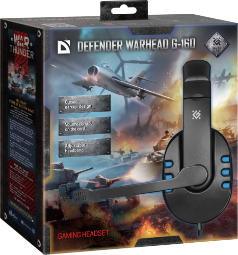 Defender Игровая гарнитура Warhead G-160 черный+синий, кабель 2,5 м Defender Warhead G-160