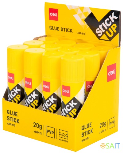 Клей-карандаш Deli EA20210 20гр корп.желтый ПВП дисплей картонный усиленный Stick UP